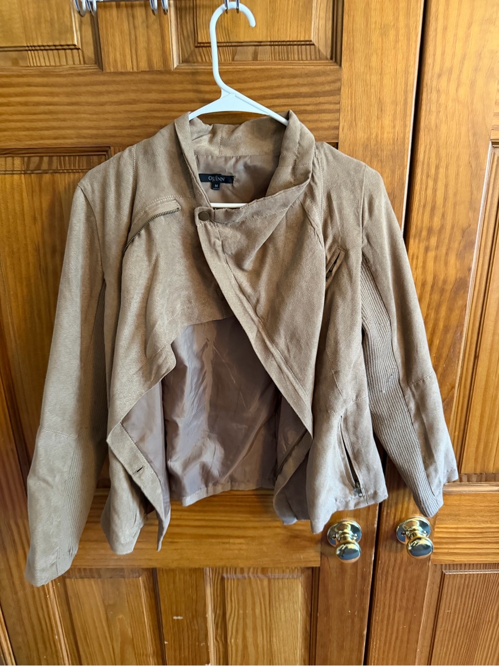 Quinn Women's Taupe Faux-Suede Draped Jacket